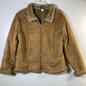 Womens Vintage Cabelas Faux Suede Fur Zip Jacket Brown S Regular Polyester Acryl